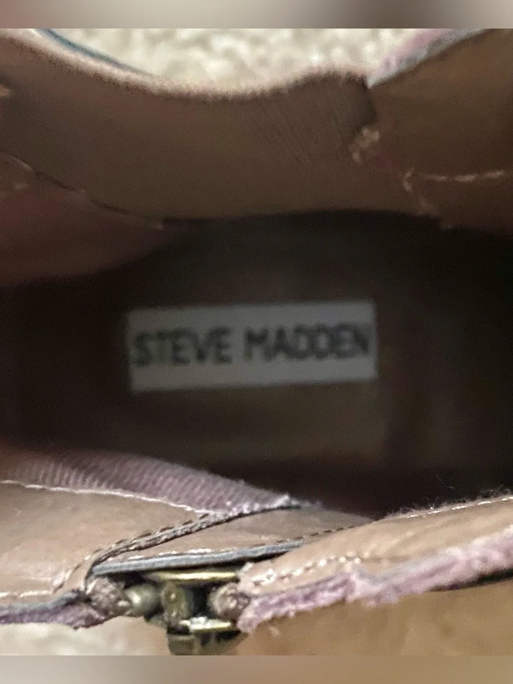 Steve Madden Suede Ankle Boots in Taupe with Brown Strap